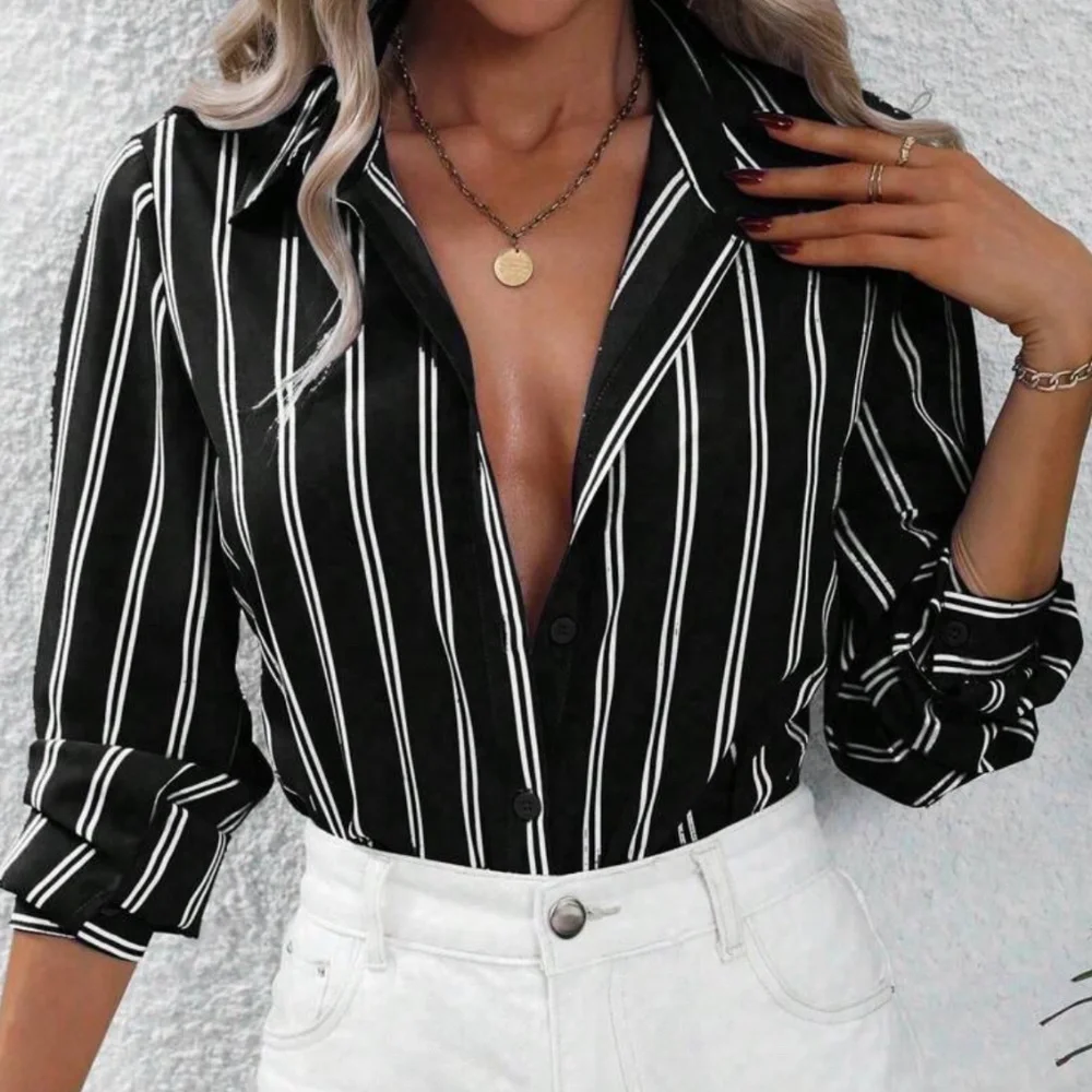 Classic Striped Button down Boyfriend Shirt - Picture 2 of 9